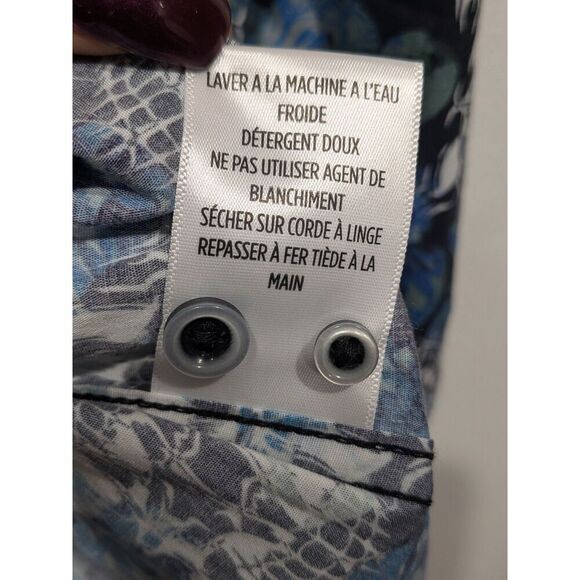 New! Robert Graham Mens Blue Black Cyber Grunge Skulls Floral Button Up Shirt, L - Picture 7 of 9